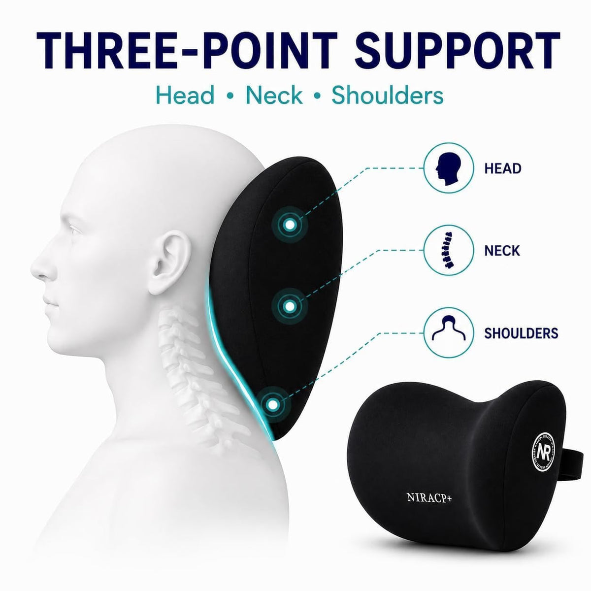 Car Neck Pillow for Driving Ergonomic Headrest Cushion for Neck & Cervical Support, Breathable Washable Cover, Car Seat Headrest Pillow for Travel, Office & Long Drives - 21200