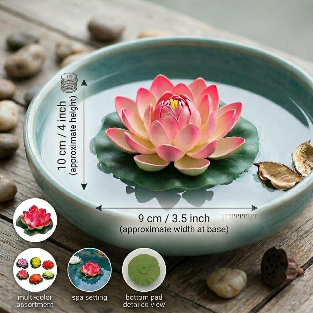 12 Pcs Artificial Floating Lotus Flowers for Wedding Or Party Decoration Bowl, Floating Water Bowl Plants, Flora Living Room Diwali Festival, Pool, Home, Garden & Temple Decor - 21355