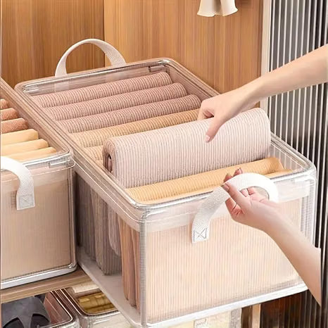 Transparent foldable cloth organizer 26l | Steel Frame Wardrobe Organizer | Foldable Clothes Storage for cloth, toy, blanket | Foldable Non Woven Wardrobe Organizer Clothes Container - 21248
