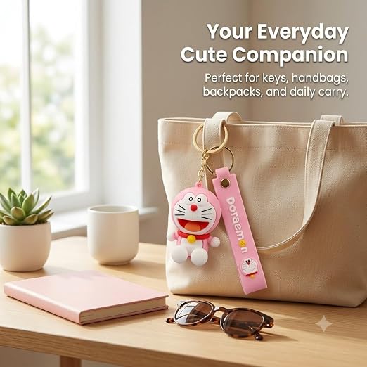Silicone Keychain Doraemon with Strap Cute Anime Keyring Bag Charm for Car, Bike, Backpacks Gift Kids Boy Girls - 21328