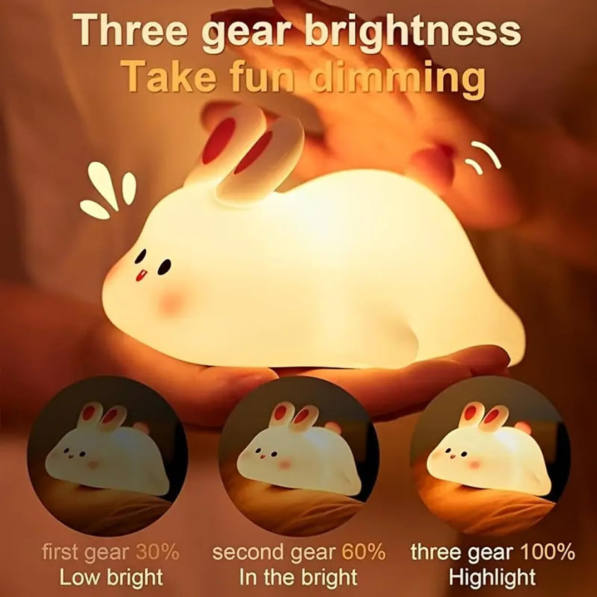 Silicone Cute Bunny Night Light for Kids, LED Squishy Novelty Animal Night Lamp Touch Sensor - 2313