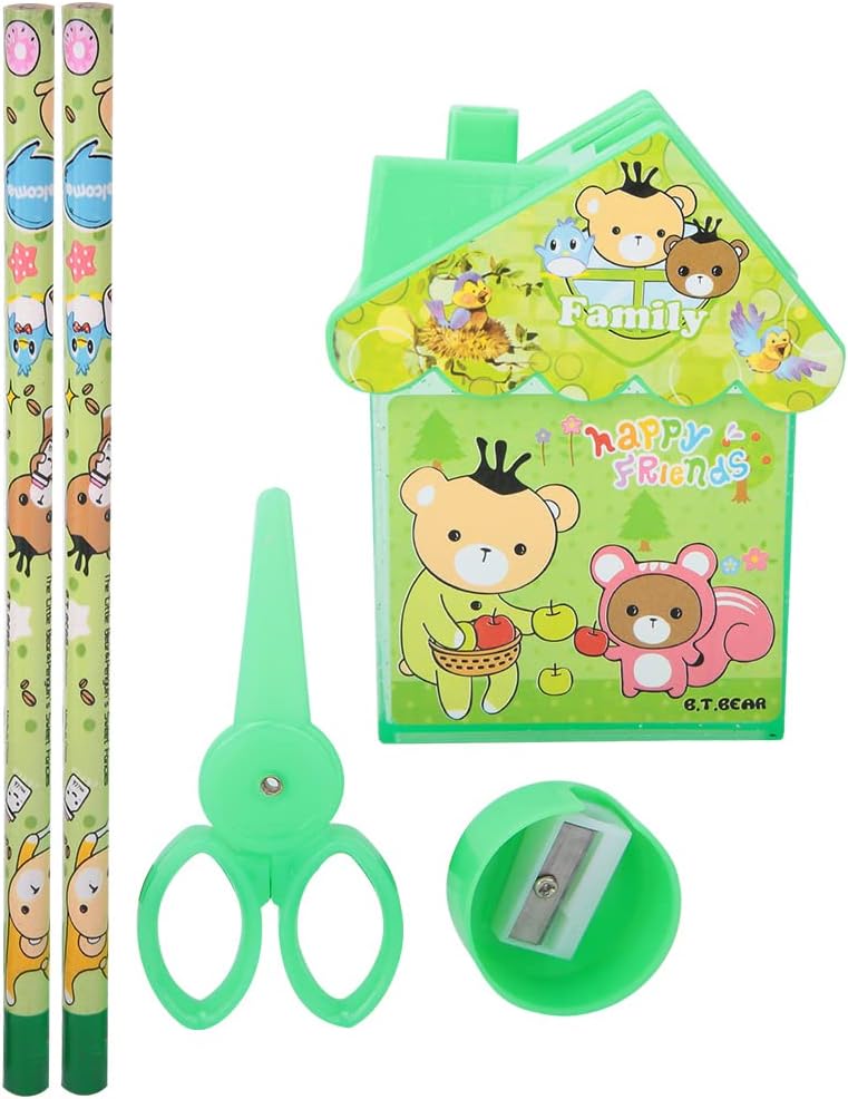 Pen Holder, Cartoon Small House Shape Pencil Stand with Scissors Pencil Ruler Sharpener Desk Pen Organiser Kids Stationery {Random Color} - 20745