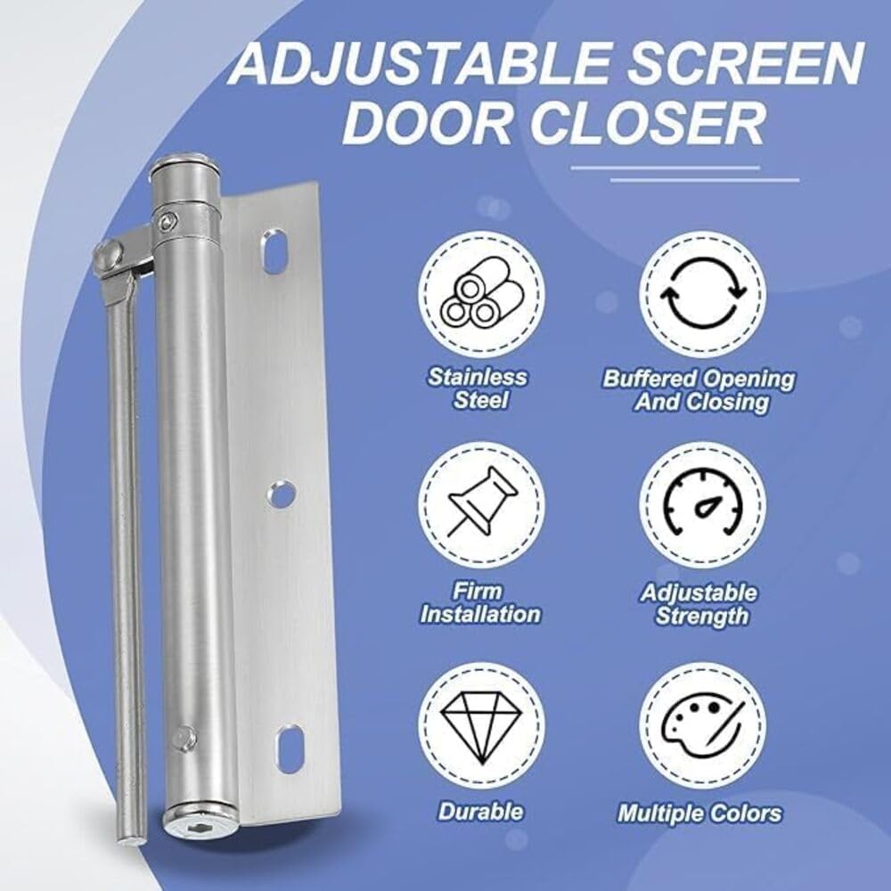 Adjustable Automatic Door Closer for Home & Office, Spring Loaded Silent Door Closer with 4-Level Speed Control, Stainless Steel Auto Door Closer for Wooden - 20735