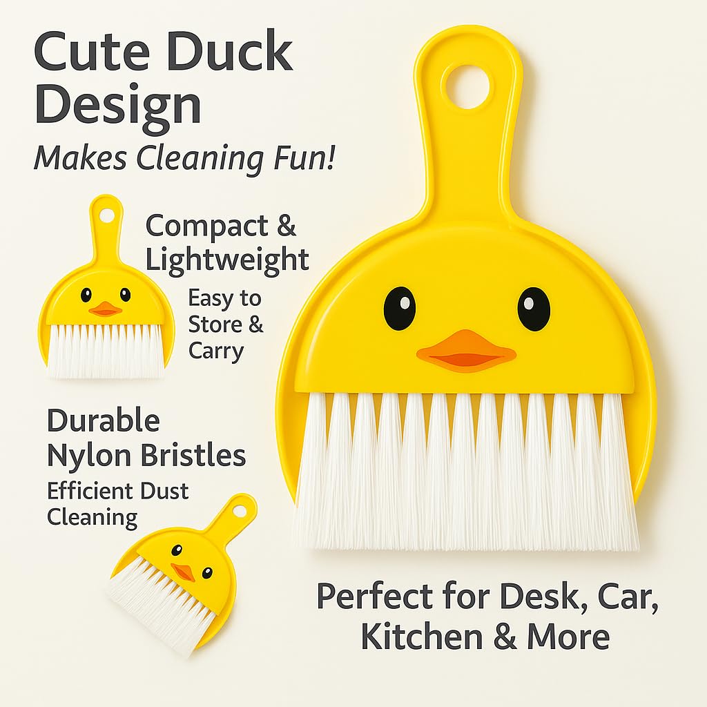 Mini Broom and Dustpan Set – Compact Handheld Sweeper for Car, Desk, Table & Office – Durable Plastic, Soft Bristles, Hanging Loop – Portable & Kid-Friendly (Yellow - 20451