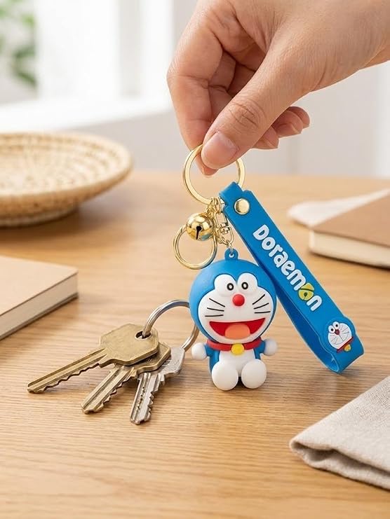 3D Doraemon Silicone Keychain with Strap | Cute Anime Keyring & Bag Charm for Car, Bike, Backpacks | Gift for Kids, Boys, and Girls - 21326