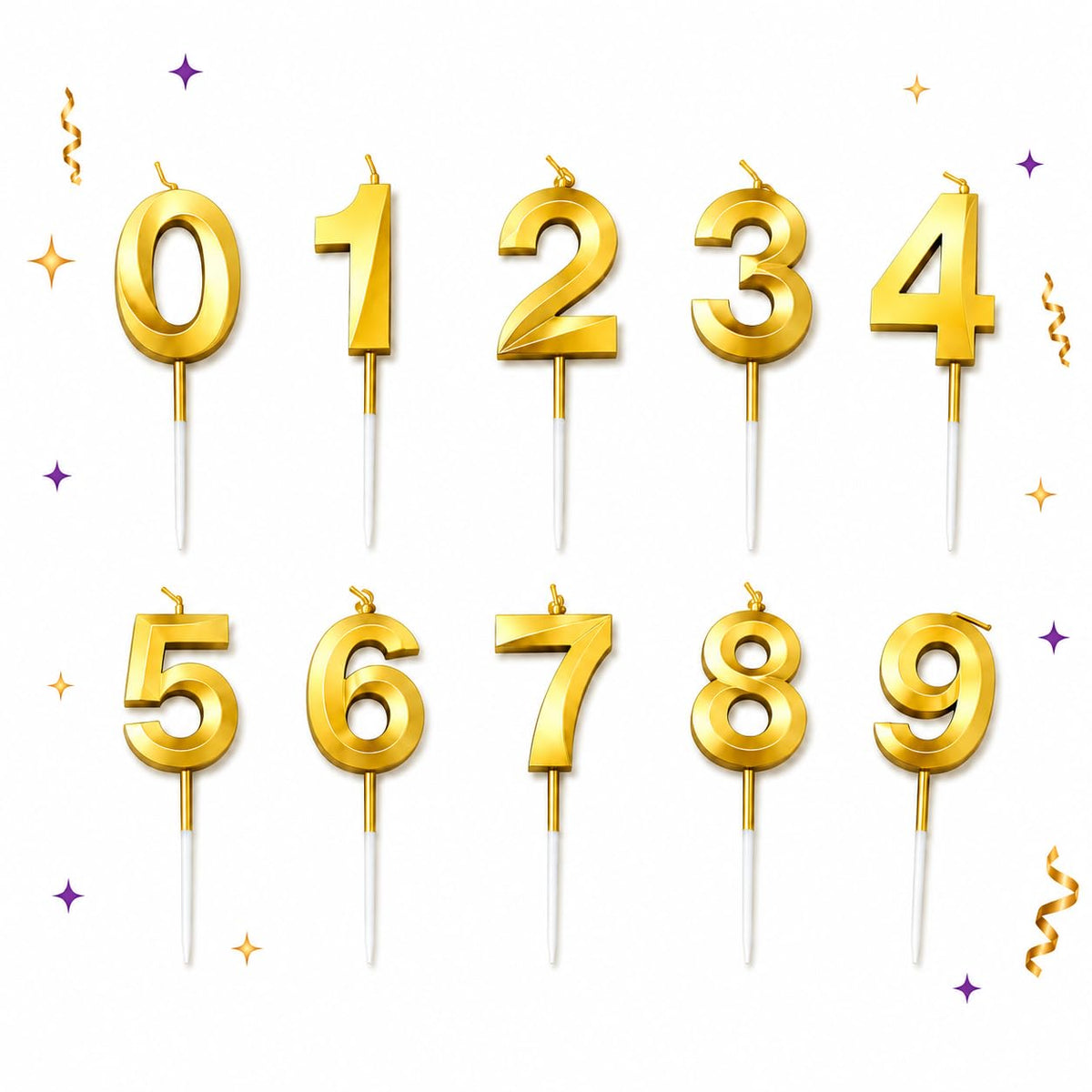 {Pack of 12} Number 8 Birthday Cake Candle, Gold, Shiny Metallic Finish, 4.5cm, Perfect for Any Occasion - 21147