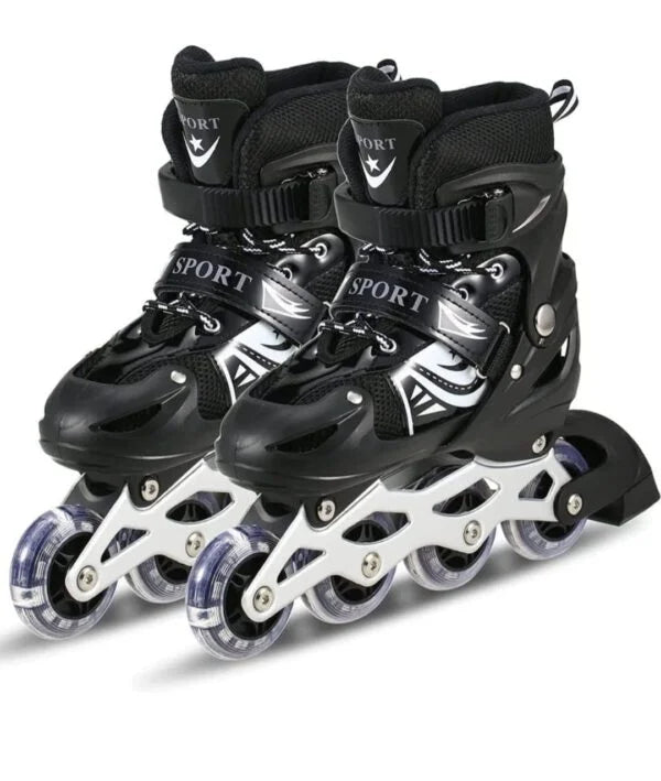 Adult Inline Skates Size Adjustable All Pure Pu Wheels It Has Aluminum Which Is Strong With Led Flash Light On Wheels Age Group 6-14 Years (Multicolor) - 20065