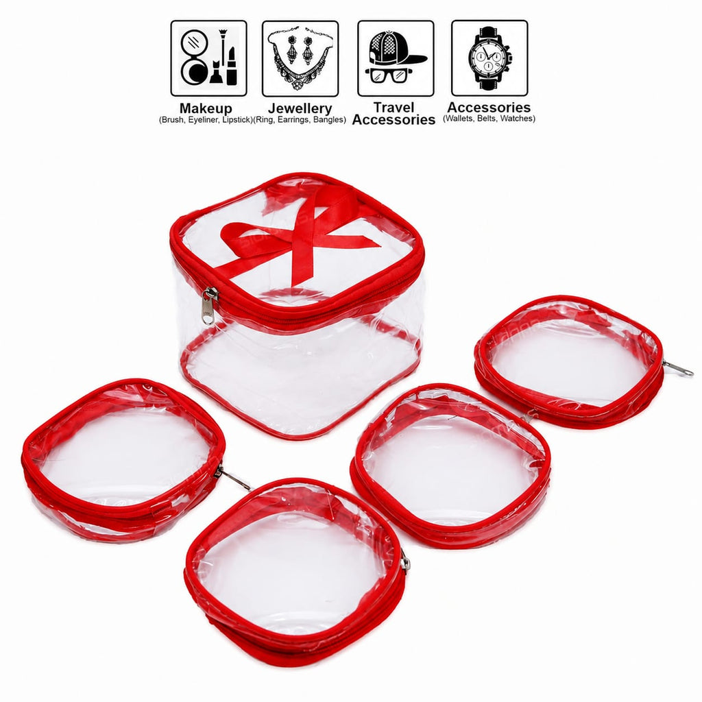 {5 Pcs} Transparent Makeup Box Jewellery Organizer/Jewellery Storage Bag Pouch/Travel Kit Organizer/Jewellery Box {Random Color} - 11040