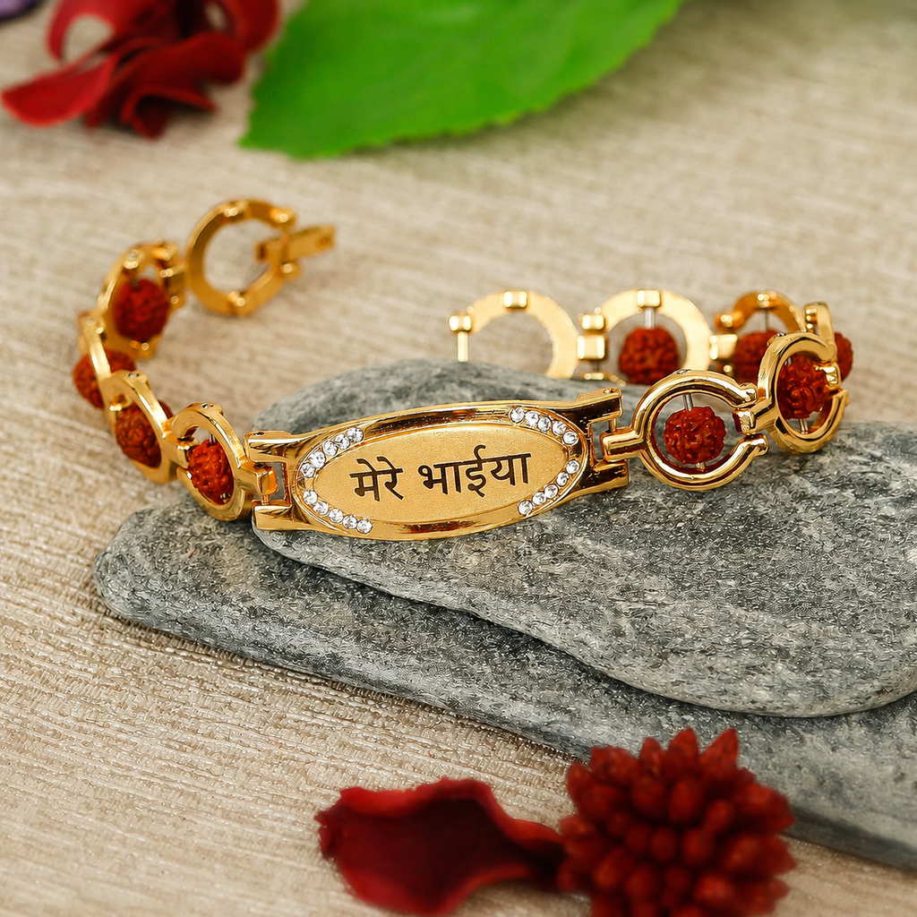 Rudraksha Bracelet for Men Gold Plated Religious Bracelet Rakhi - 20799