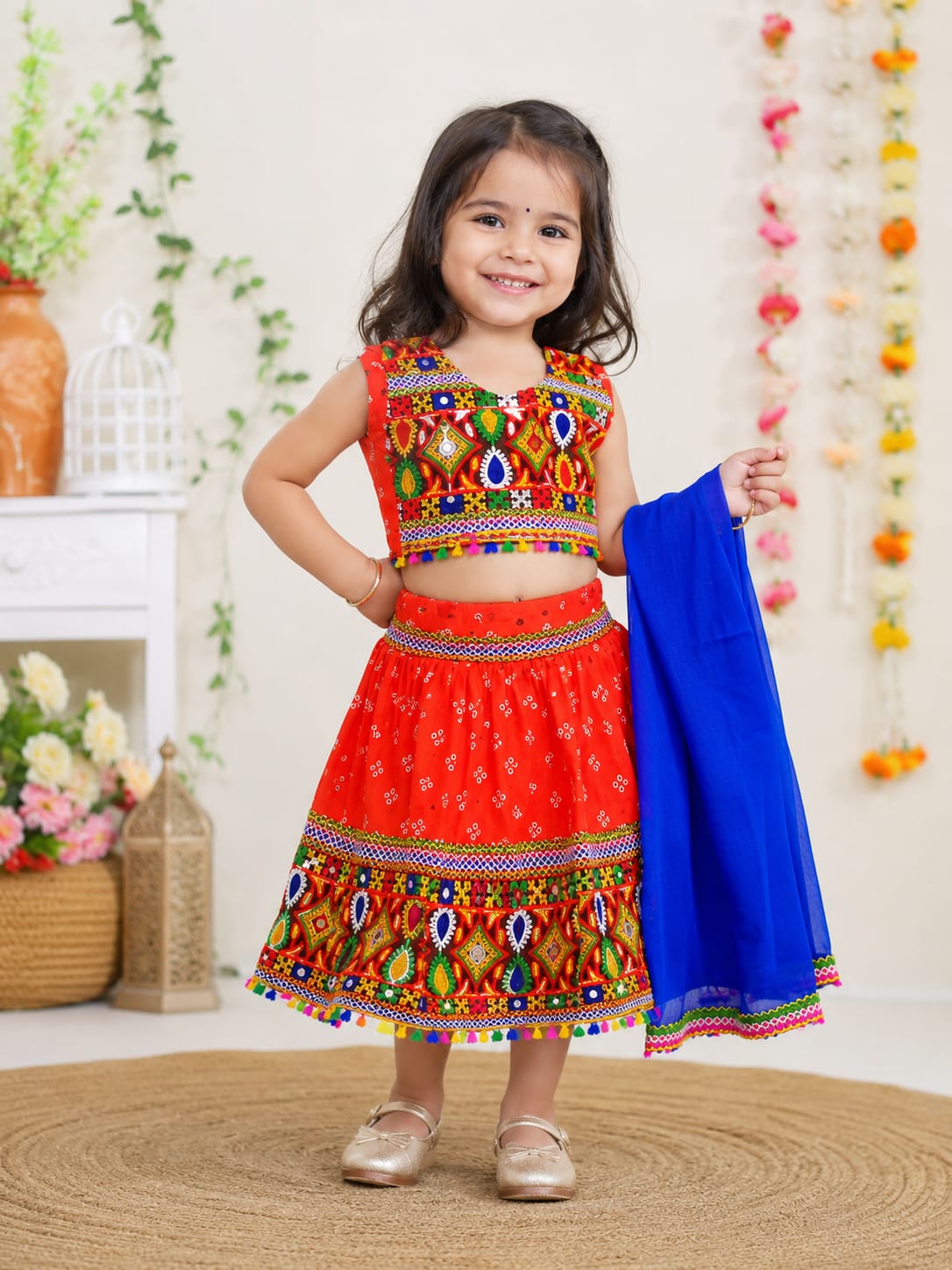 (0-3 Years) Kids Traditional Embroidered Chaniya Choli Set with Dupatta - 21063