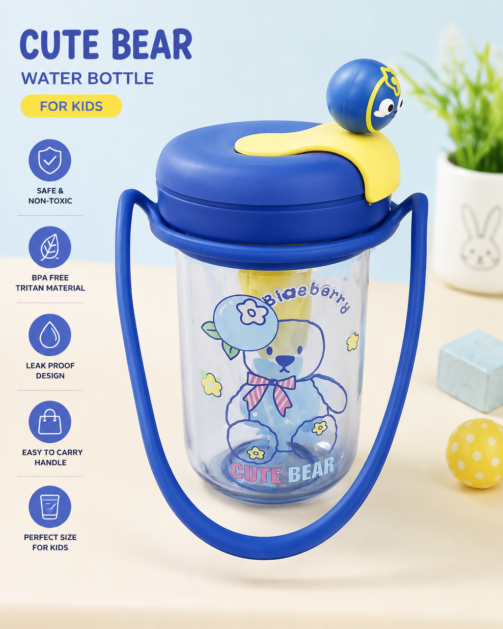 Cartoon Bear Kids Drinking Bottle 450ml {Random Design} - 10039