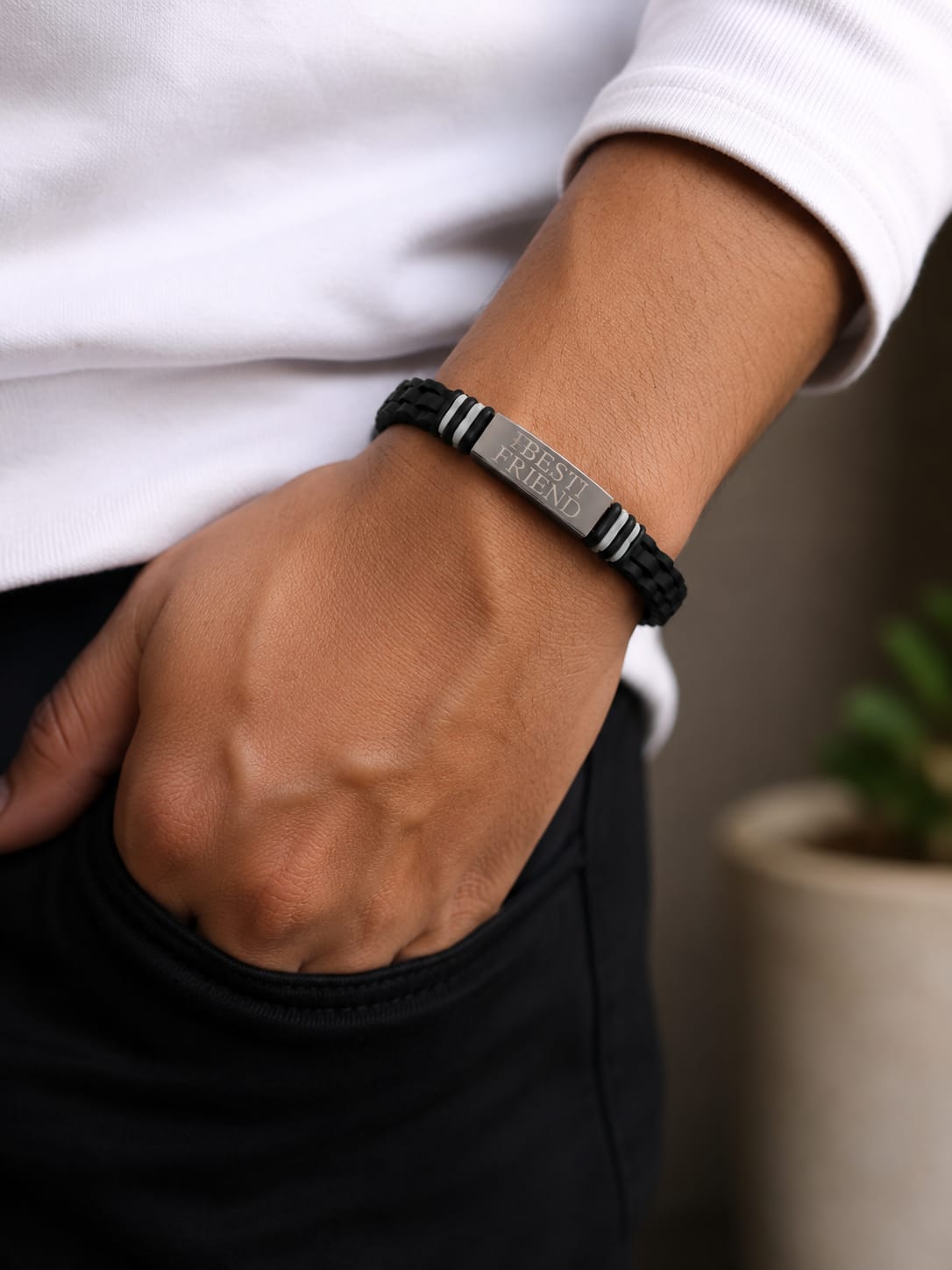 Best Friend Silicone Bracelet for Men & Women | Adjustable Friendship Band | Stylish Gift for Best Friends { Black } - 20811