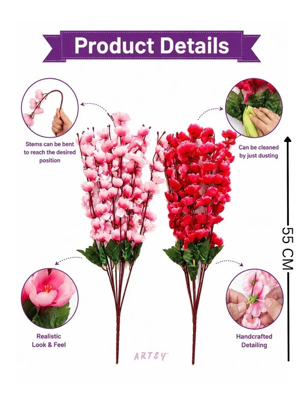 Artificial Flowers Cherry Blossom Flower Bunch (Muticolor) - 21088
