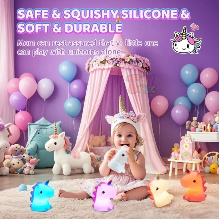 Unicorn Night Light for Kids – 7 Color Changing Rechargeable Silicone Led Lamp, Tap Control Touch Sensor - 18073