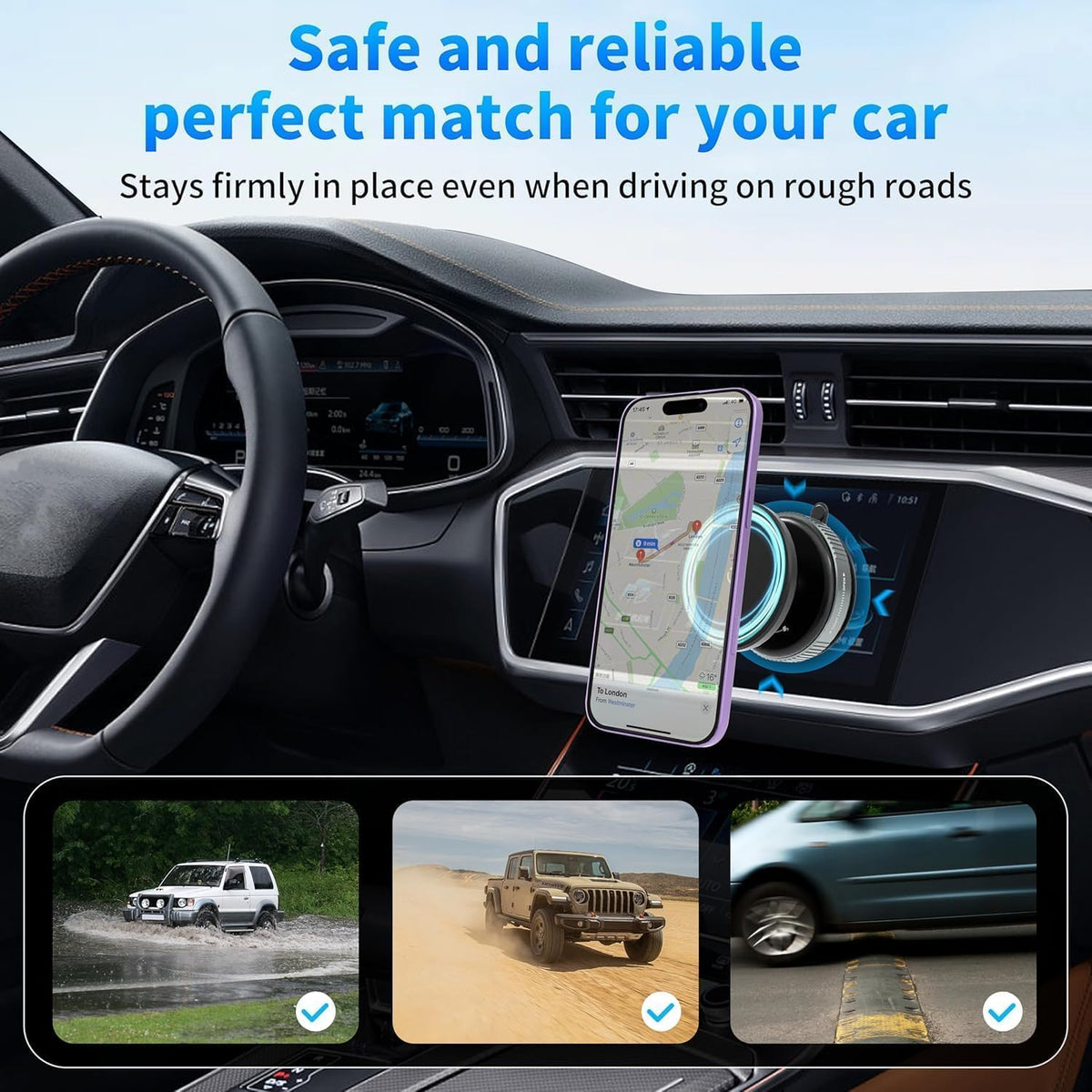 K009 Vaccum Magnetic Phones Holder 360°, Magnetic Car Phone Mount, Hands-Free Suction Cup Phones Holde
