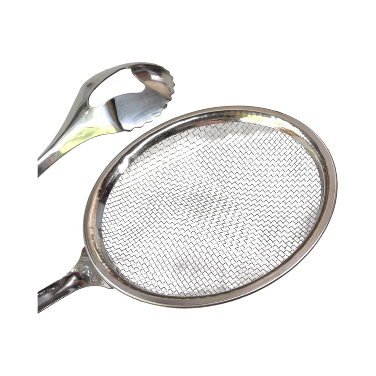Stainless Steel | Multi-Functional | 2 in 1 Fry Tong | Oil Filter Chimta | Rasgulla Server | Oil Strainer Spoon - 20605