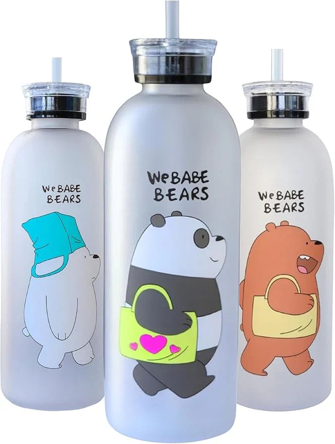 Cute Bear Straw Portable Sports Water Bottle Girls Gift Beverage Drinking Frosted 2 | Kitchen, Dining & Bar {Random Design} - 20578