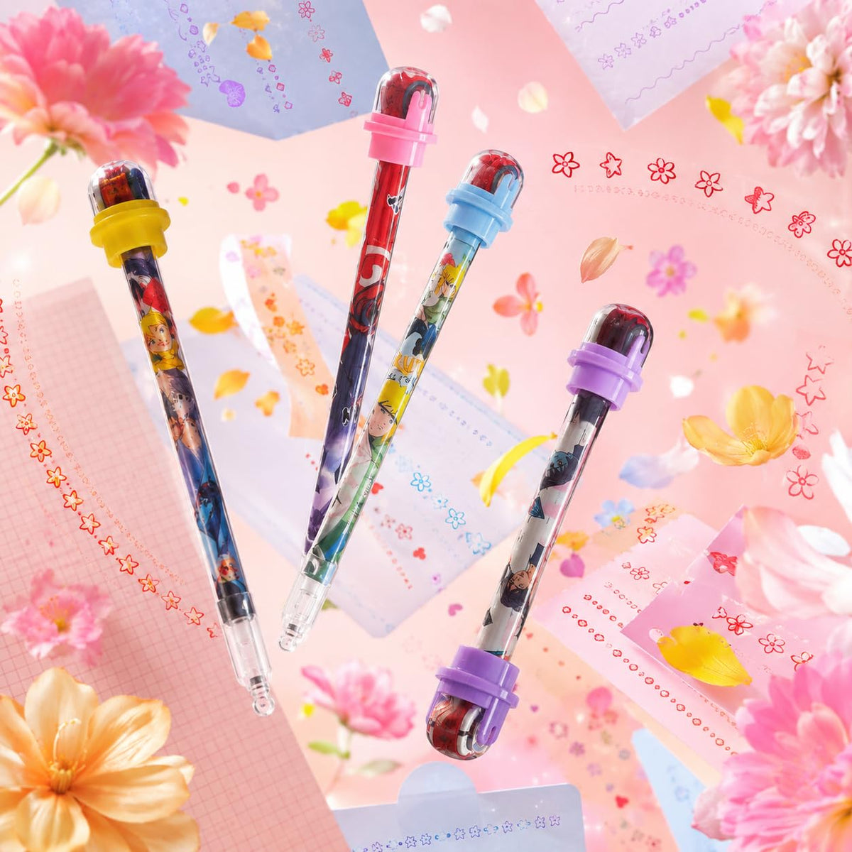 [pack of 12] Roller Stamp Gel Pen for Kids, Creative Pattern Printing, DIY Journal and Scrapbook, School Stationery - 21230