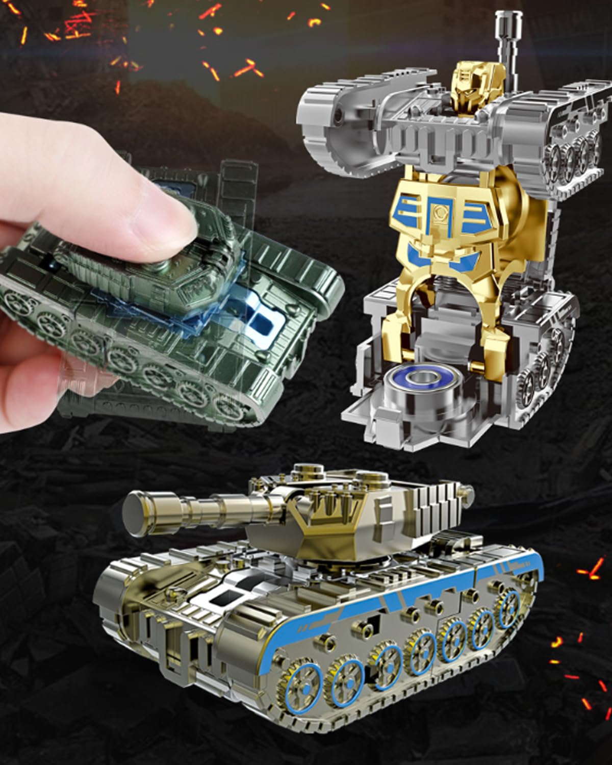 Juguete Giratorio Transformable Barato, Trompo Antiestres para Adultos y Ninos, 3 in 1, Juguetes Robot Tanque Deformable - 20822