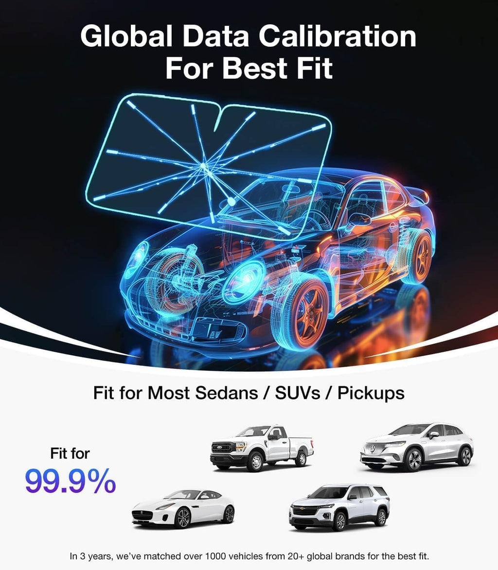 Car Sun Shade Protector Front Glass || Foldable Umbrella for Car Front Window for Protect Vehical from Sun Rays & Heat Damage Keep Cool- Black Color - 20520