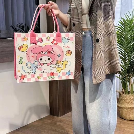Cartoon Character Canvas Tote Bag – Cute Aesthetic Handbag for KIds, Girls {Random Design} - 20951