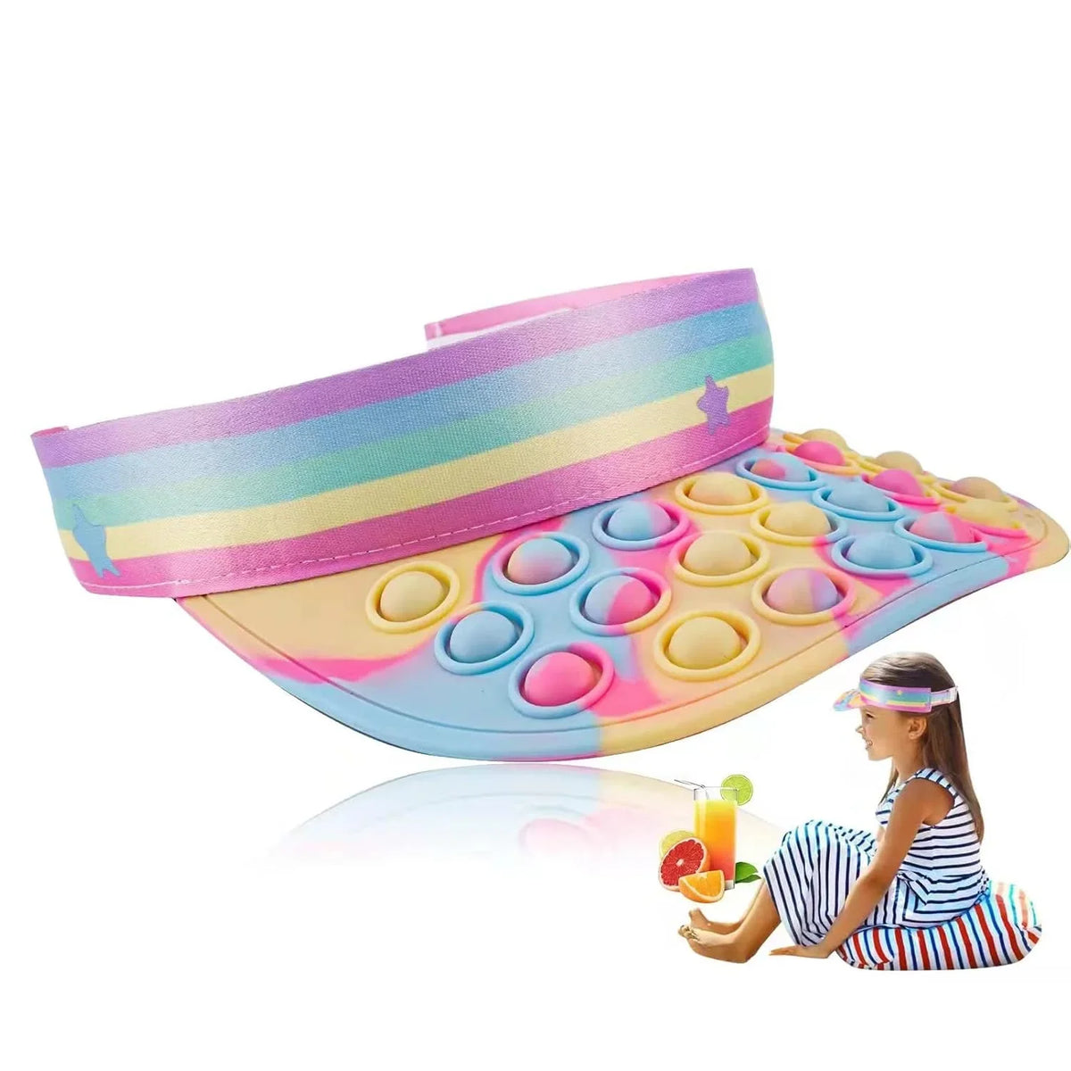 Pop Hat Fidget Toys, Pop Silicone Rainbow Sun Hat Sensory Pop Stress Toys - 10385