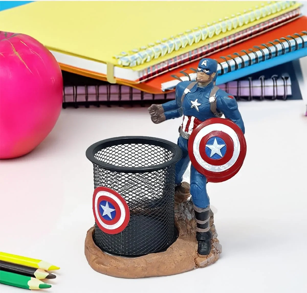 HBC-188833 Captain America Pen Pencil holder with a Super Action Hero figure attached