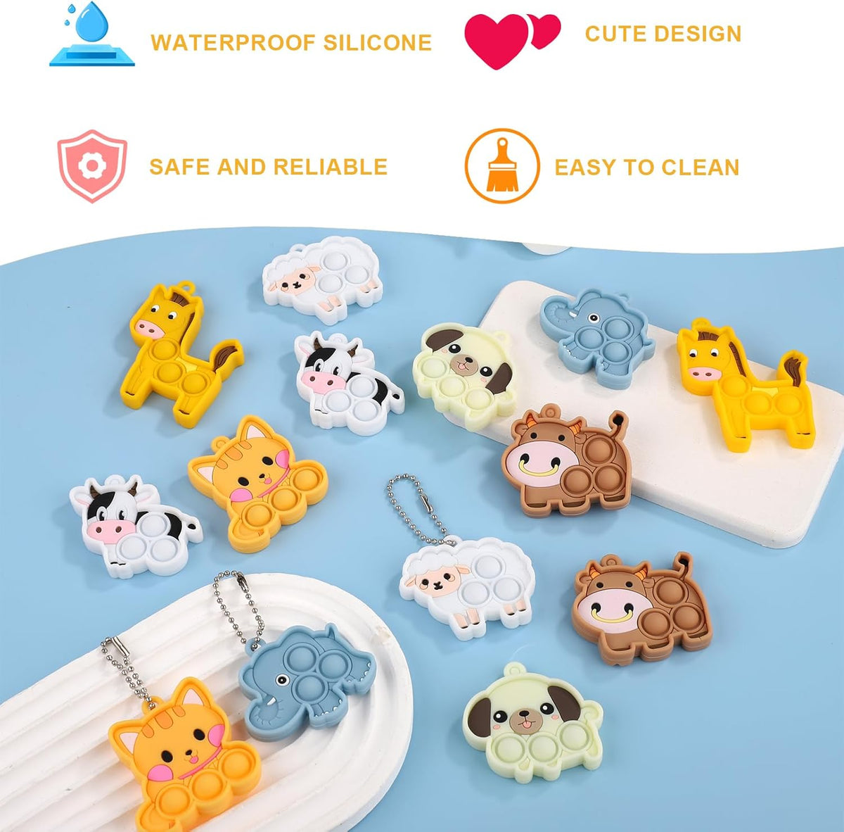 Animal Pop Fidget Toys Party Favors, Silicone Animal Fidget Sensory Toys Soft Keychain Bubble Popping Toy {Random Design} - 20821