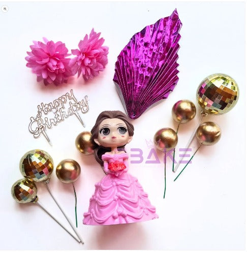 Premium Mermaid Birthday Cake Topper Decoration Set | Happy Birthday Topper, Decorative Balls & Flowers | Cake Decoration Kit for Girls Birthday Party {Random Caracter} - 20880