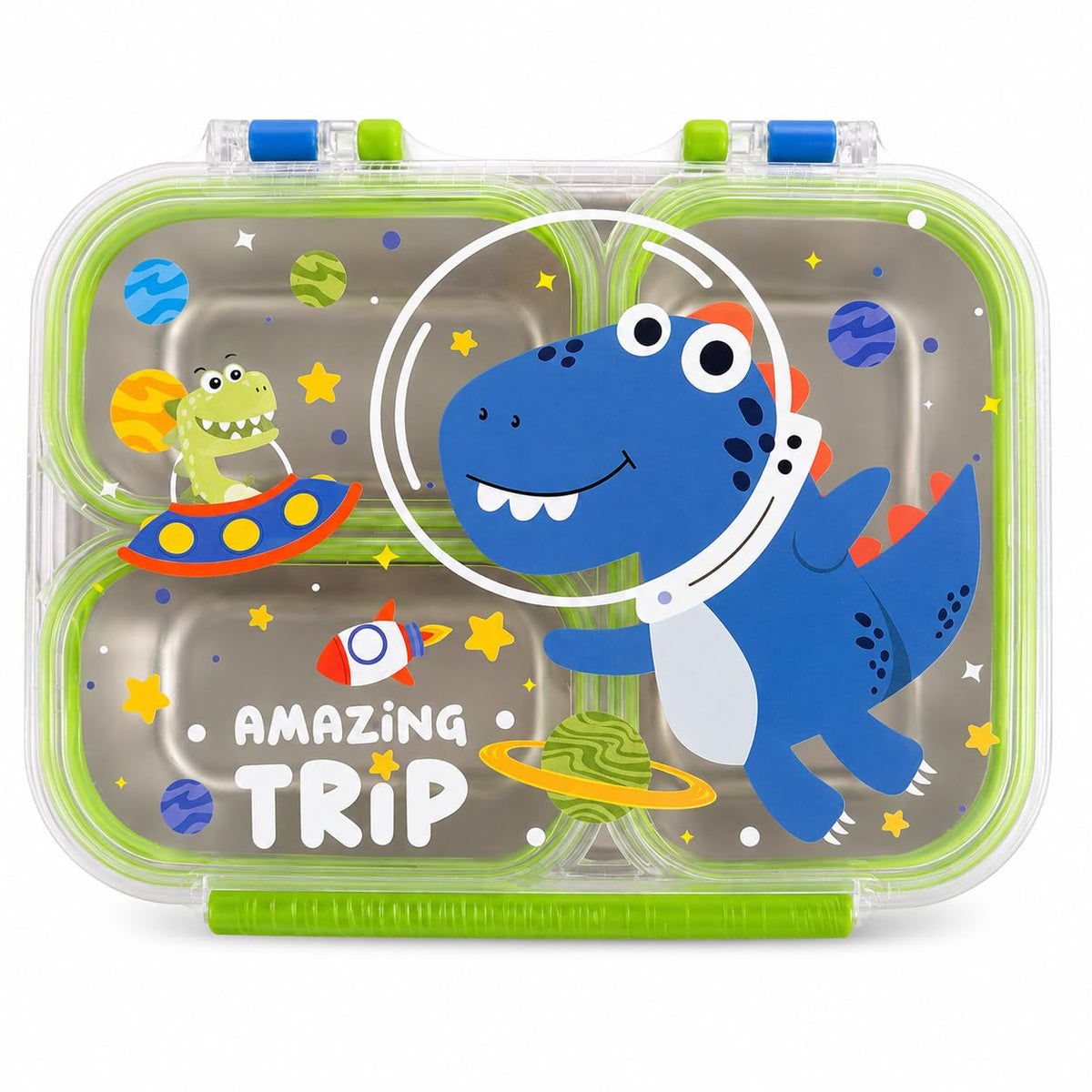 {750 ML} Stainless Steel Lunch Box for School, 3 Compartment Leak Proof Bento Tiffin Box with Handle {Random Design} - 2679