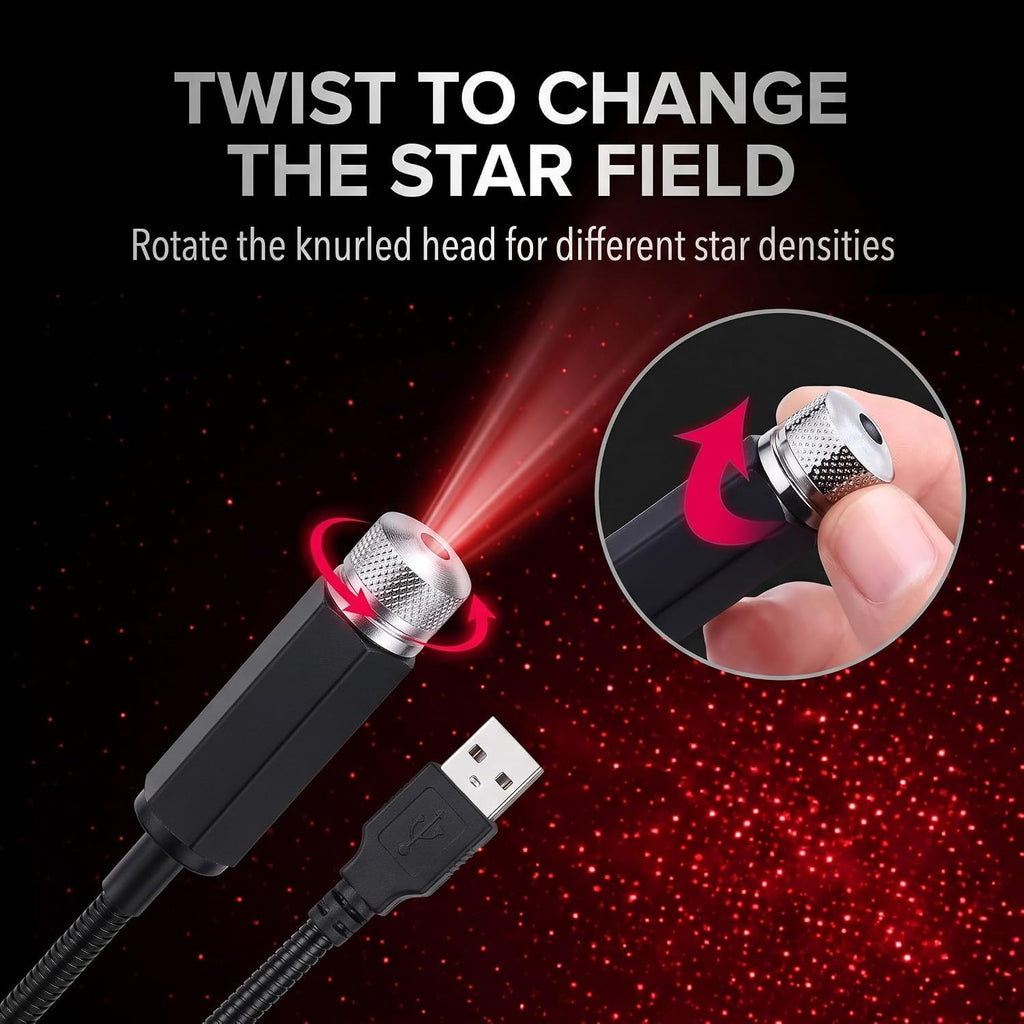 Mini Led Projection Lamp Star Night, USB Car Roof Projector Night Light, Mini Led Projection Lamp Star Night(Red Light) - 21311