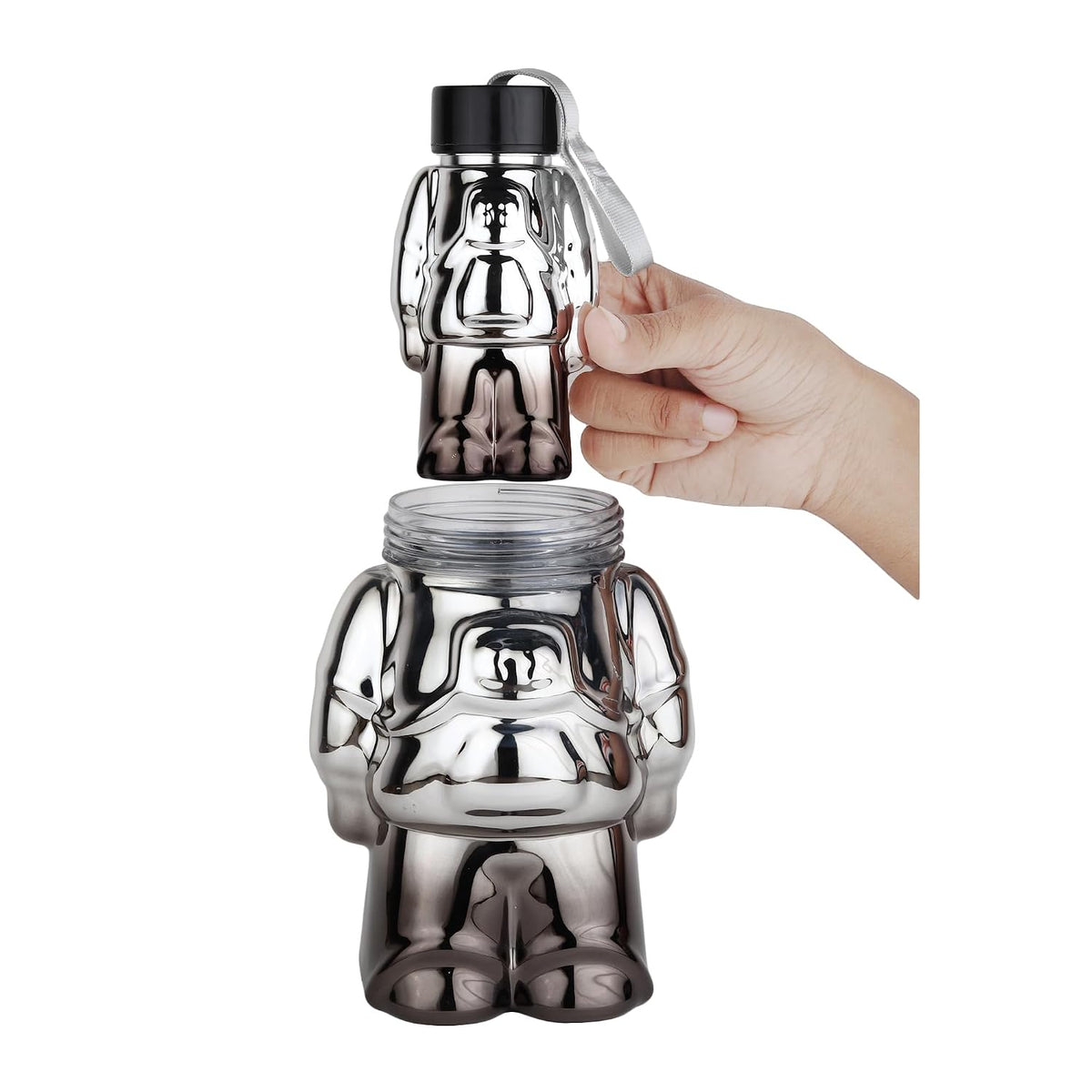 Home Cloud Set of 2pc (1000 + 200ml) BPA-Free, Leak-Proof Robot Shape Water Bottles - The Ultimate Hydration Solution for Kid's, School, Gym, and Picnic Adventures {Random Color} - 20709