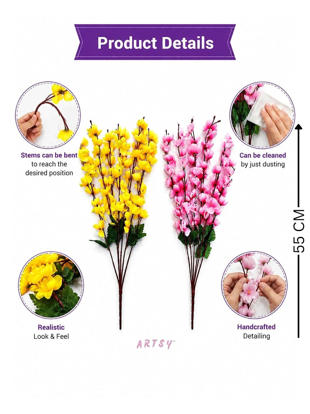 Artificial Flowers Cherry Blossom Flower Bunch (Muticolor) - 21088