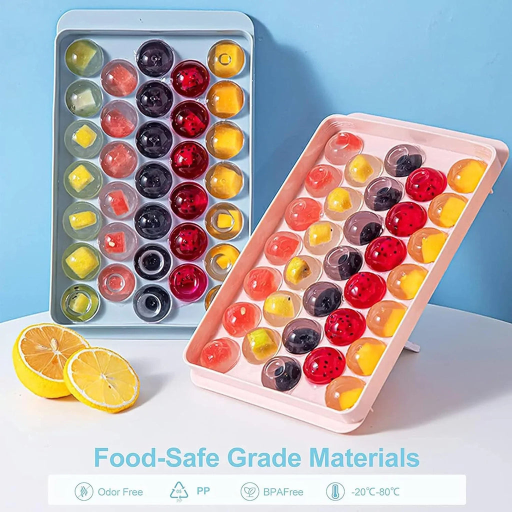 Ice Cube Trays, Round Silicone Ice Cube Tray with Lid, 33 Compartments Ice Cube Tray for Freezer, Cocktails, Whisky, Tea and Coffee - 10310