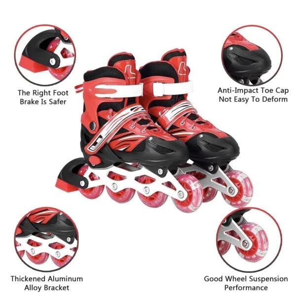 Adult Inline Skates Size Adjustable All Pure Pu Wheels It Has Aluminum Which Is Strong With Led Flash Light On Wheels Age Group 6-14 Years (Multicolor) - 20065