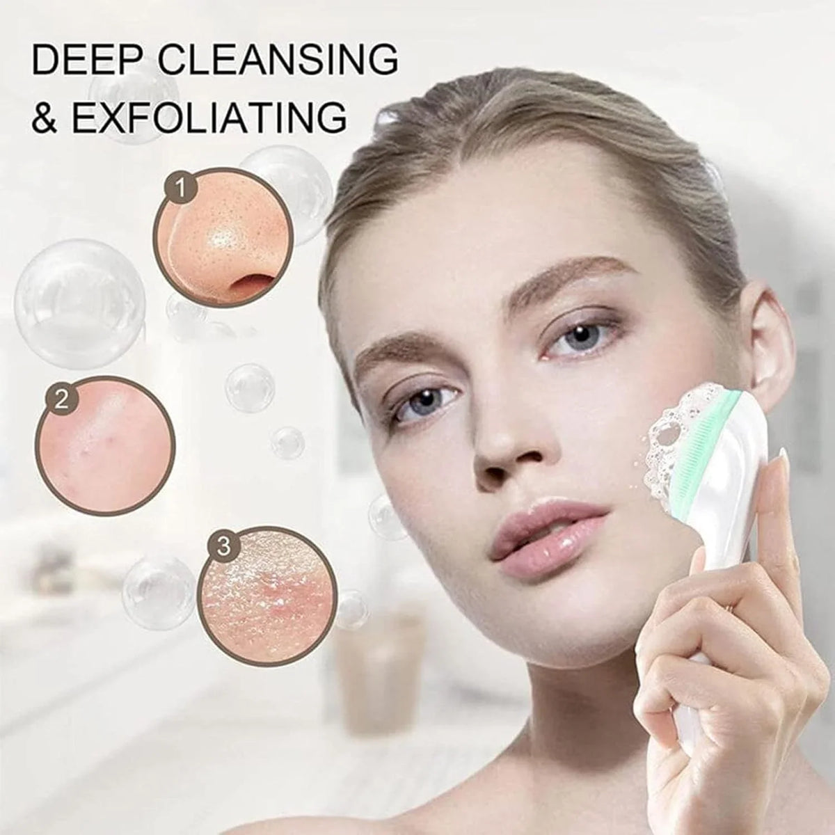 Silicone Face Scrubber Exfoliating Brush, Manual Handheld Facial Cleansing Brush - 10797