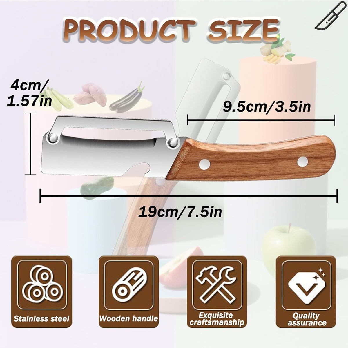 Multi-Functional Vegetable Peeler for Kitchen, Stainless Steel Peeler with Wooden Handle and Bottle Opener, Single Blade Peelers Tool, Suitable for Vegetables or Fruits (3 in 1 Fruit Peeler) - 20796