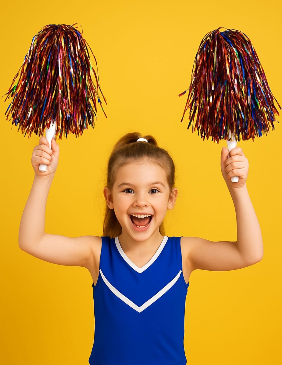 Multicolour Pom Pom with Stick, Cheer Girls Pom Pom for School Annual Day {1 pair} - 20203