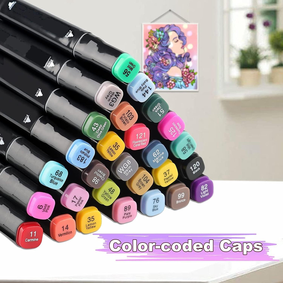 (12 Colors) Dual Tip Colorful Art Markers Sketch Pens  With Carrying Case For Painting - 50952