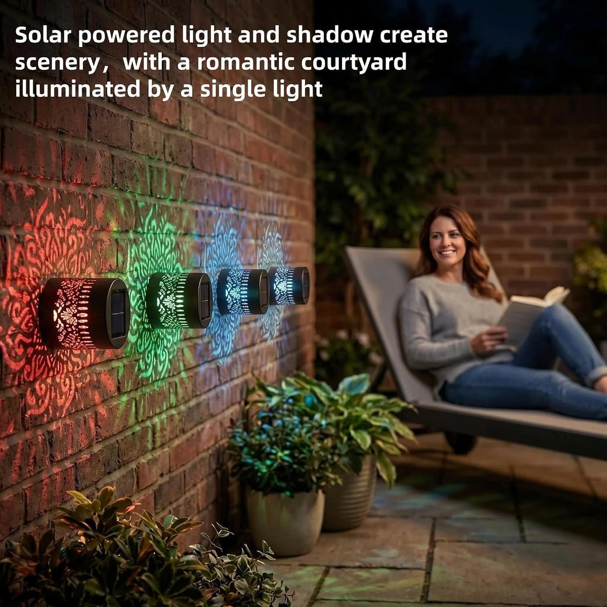 Outdoor Solar Mandala Projector Light, 7-Color Changing Waterproof Metal Wall and Fence Light, Solar Powered Garden Decor for Patio, Backyard, Yard - 21194