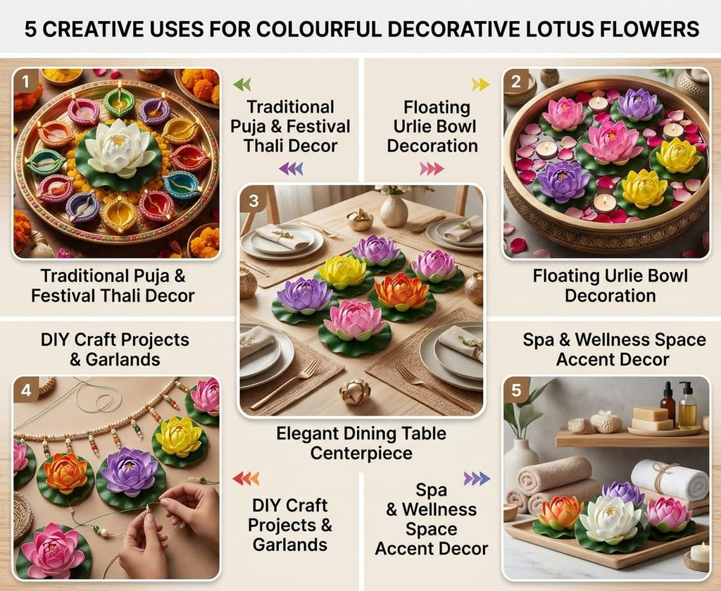12 Pcs Artificial Floating Lotus Flowers for Wedding Or Party Decoration Bowl, Floating Water Bowl Plants, Flora Living Room Diwali Festival, Pool, Home, Garden & Temple Decor - 21355