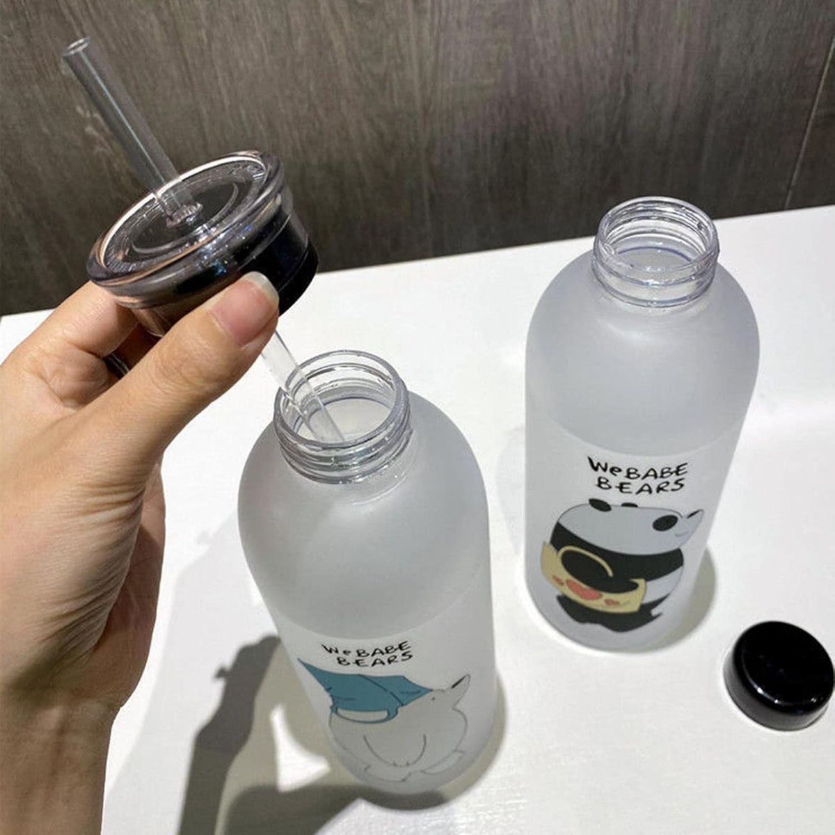 Cute Bear Straw Portable Sports Water Bottle Girls Gift Beverage Drinking Frosted 2 | Kitchen, Dining & Bar {Random Design} - 20578