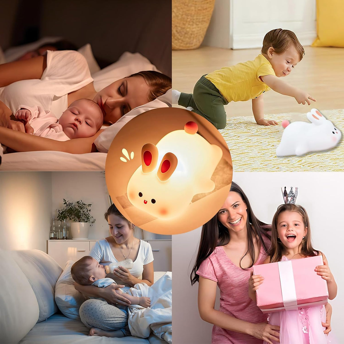 Silicone Cute Bunny Night Light for Kids, LED Squishy Novelty Animal Night Lamp Touch Sensor - 2313