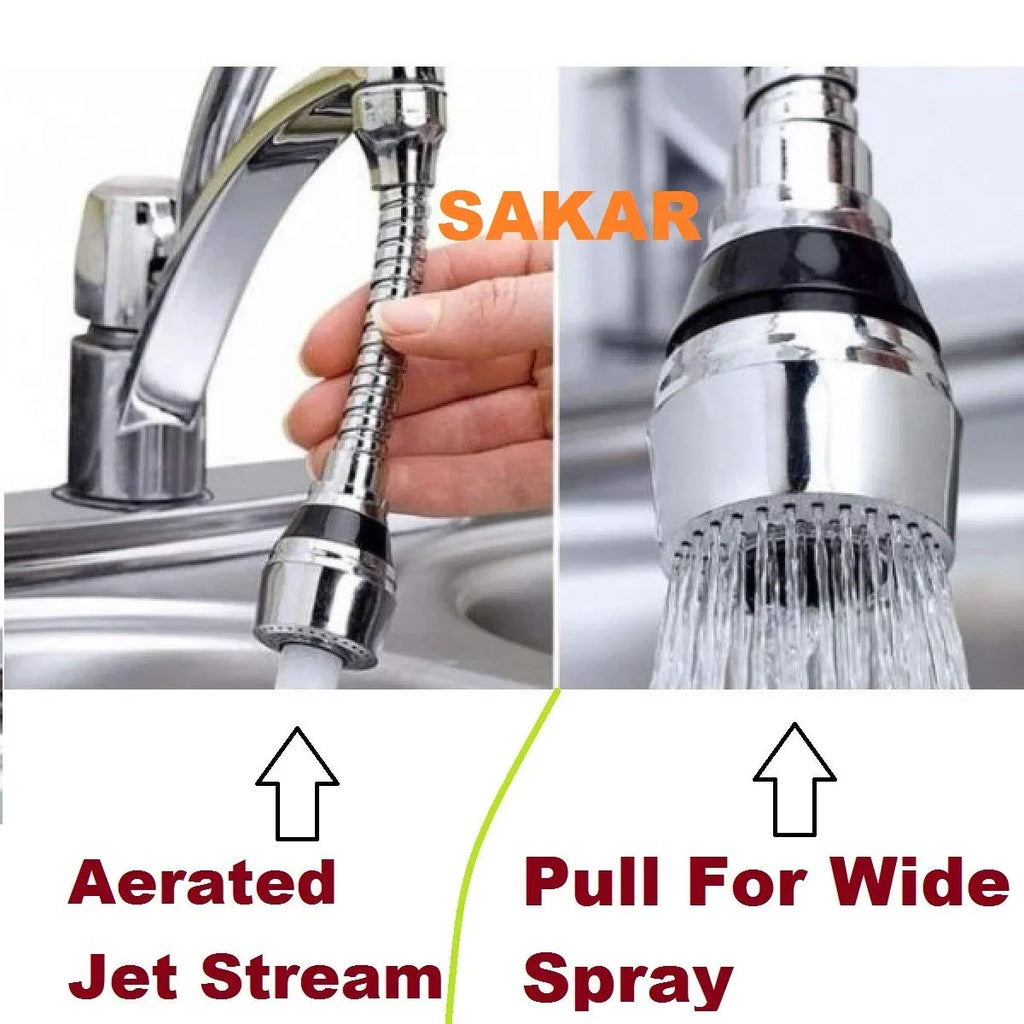Steel Turbo Flex 360 Flexible 6 Faucet Sprayer Extension Jet Stream/Water Saving Faucet (Silver) - 11298