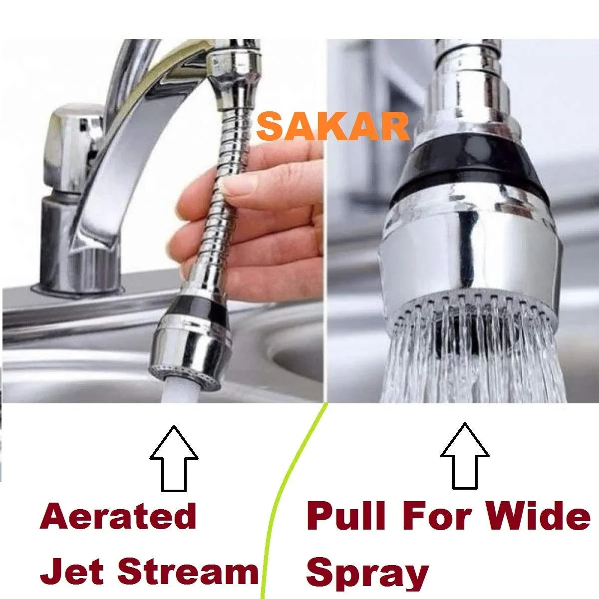 Steel Turbo Flex 360 Flexible 6 Faucet Sprayer Extension Jet Stream/Water Saving Faucet (Silver) - 11298