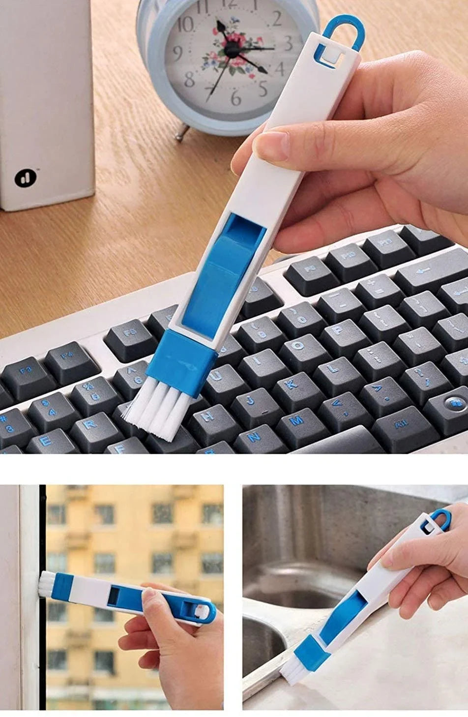 {Pack of 6} 2-in-1 Multi-Function Window Slot Brush with Dustpan Screen Keyboard Drawer Wardrobe Corner Gap Dust Removal Cleaning Brush (7.7×0.8 inch) - 10186