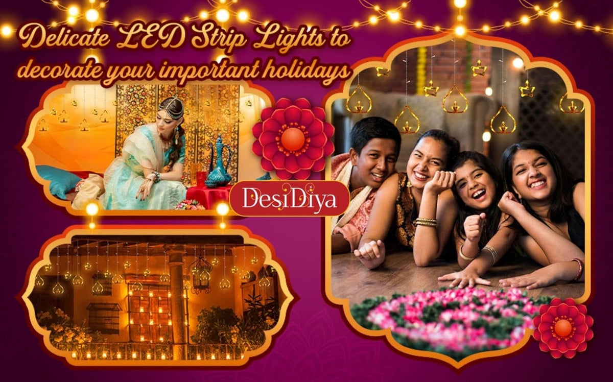 Diya Lights Diwali String Curtain Lights – Warm White Indoor & Outdoor Lights for Home, Wall, Window, Indian Wedding, Garden - 0520