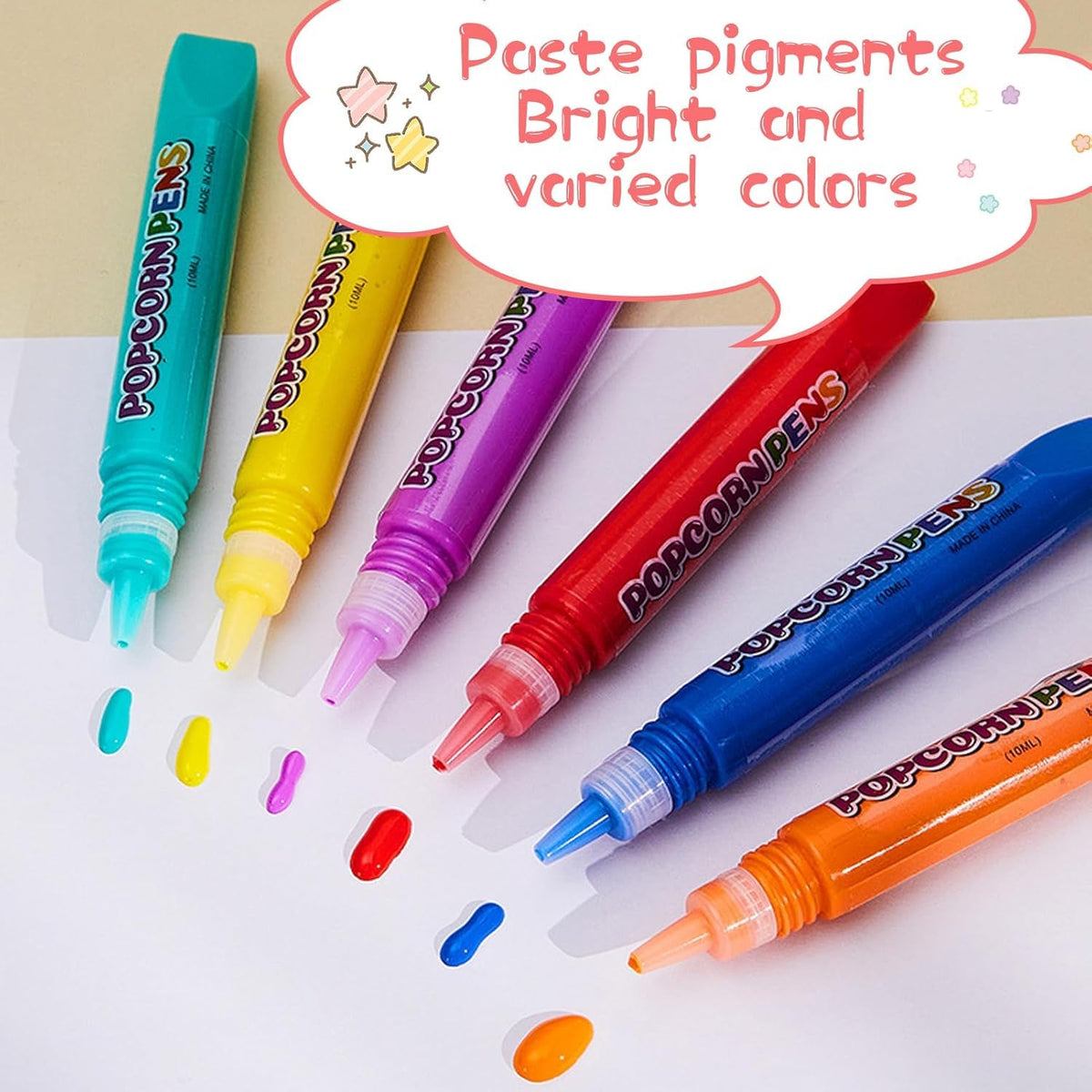 {6 Pcs} Crackles Popcorn Drawing Pen Magic Puffy 3D DIY Colorful Art Safe kids Marker for Birthday Gift Colour Pen Set Of 6 Pop up Effect pens for Kids - 20604