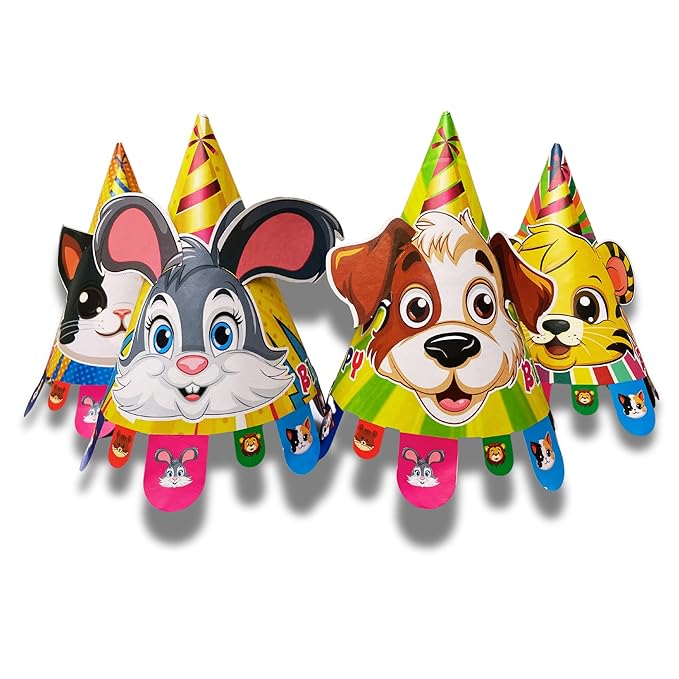 Animal Theme Pop-Out Ears Birthday Party Caps Pack of 6 – Fun and Durable Caps for Kids’ Celebrations, for All Ages - 20682