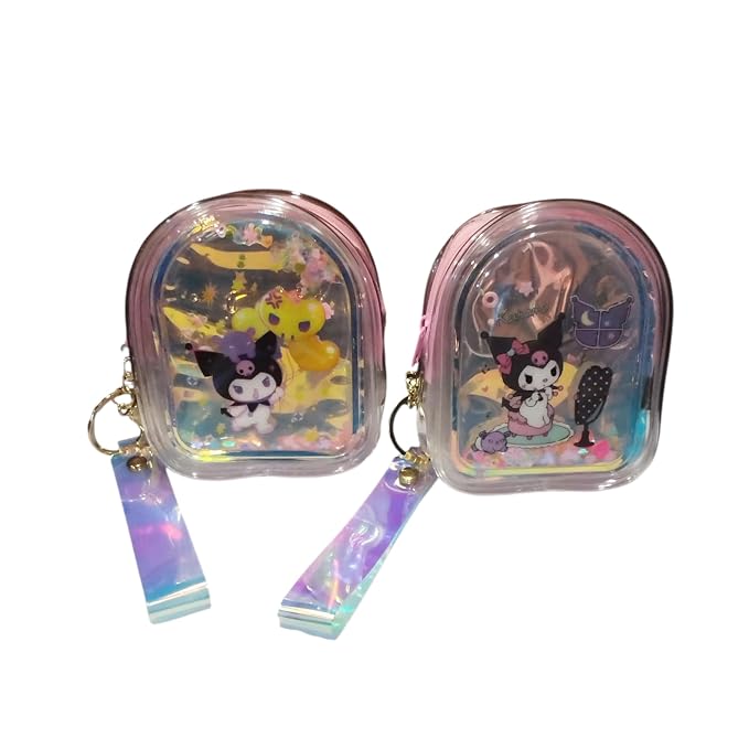 Transparent PVC Mini Coin Pouch with Keychain & Wrist Strap | Cute Cartoon Zipper Wallet | Portable Earbuds & Coin Case - 20919